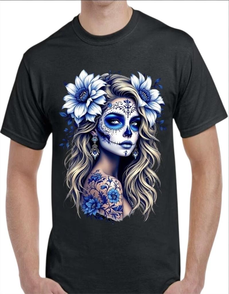 Sugar Skull Catrina Black Men's T-Shirt Small To 3X-Large Style 2