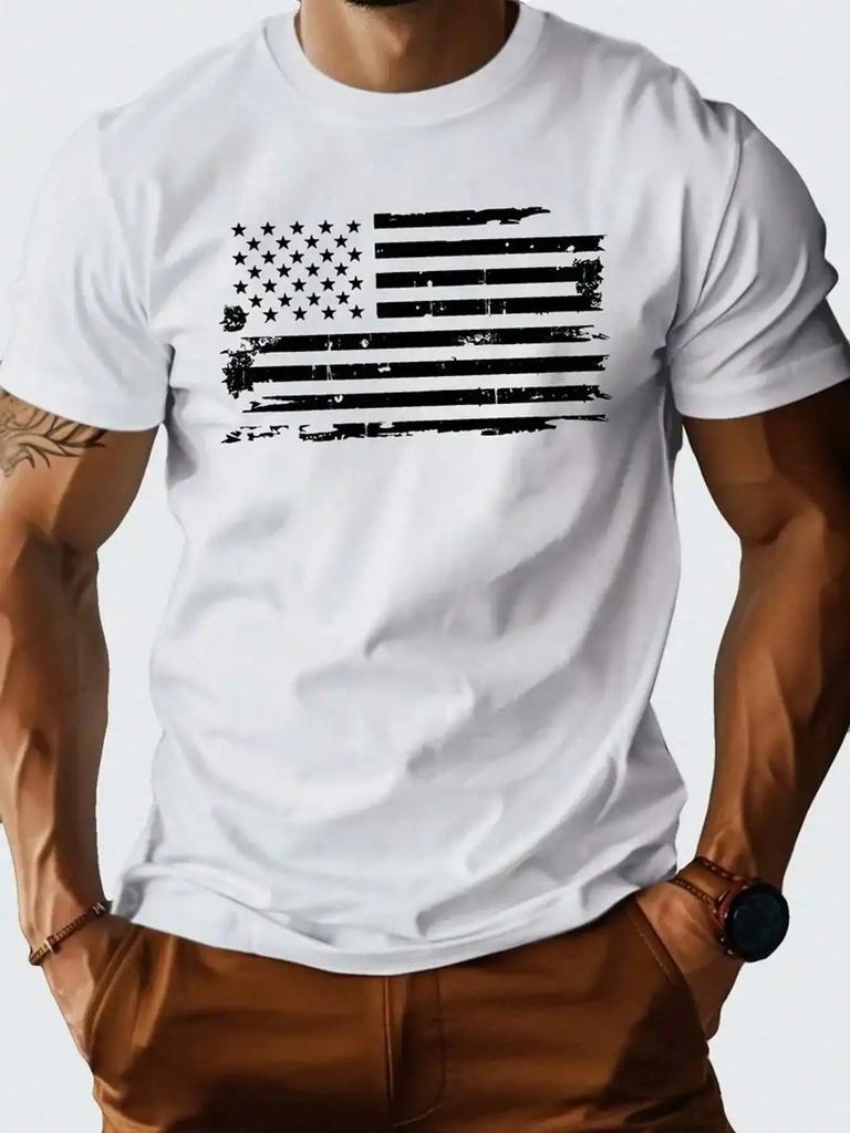 1pc Mens American Flag Print T Shirt 100 Cotton Breathable Lightweight Relaxed Fit Crew Neck Short Sleeve