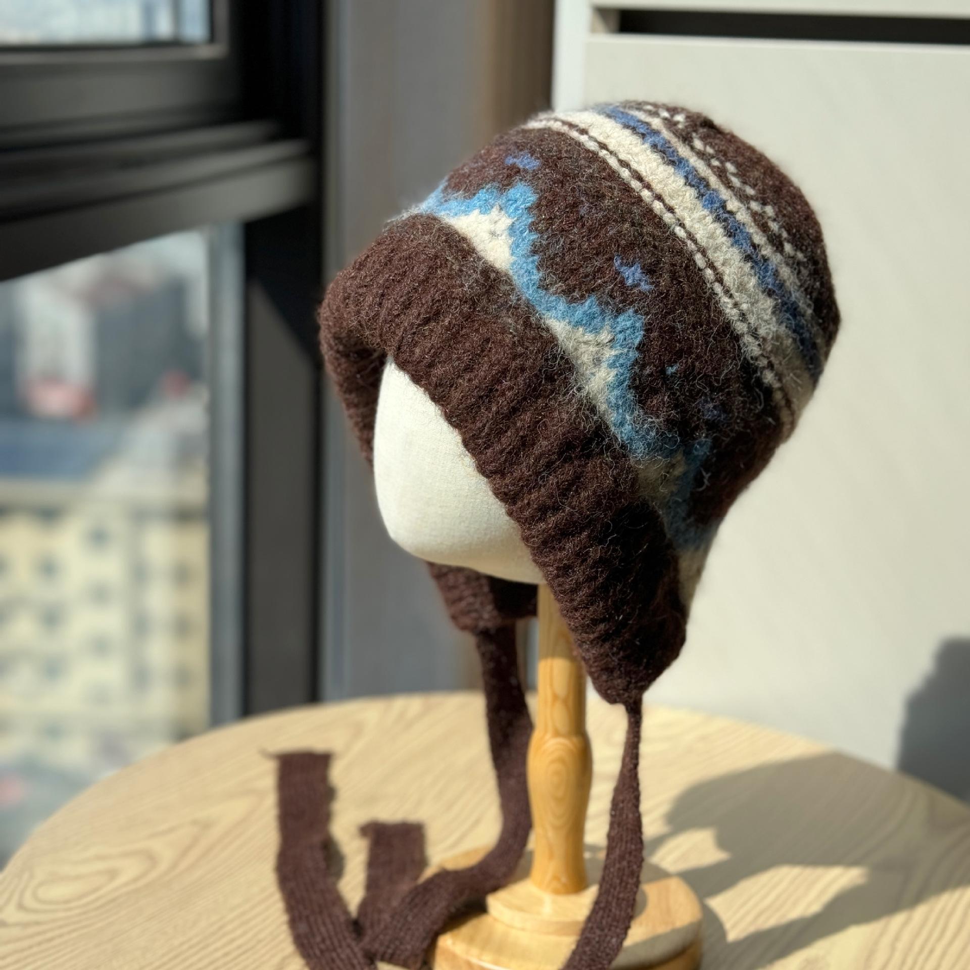 

Пуловерная шапка в стиле Fair Isle с контрастным ремешком, женская, осенне-зимняя, утолщенная, теплая и ветрозащитная, с защитой ушей, шапка-ушанка one size