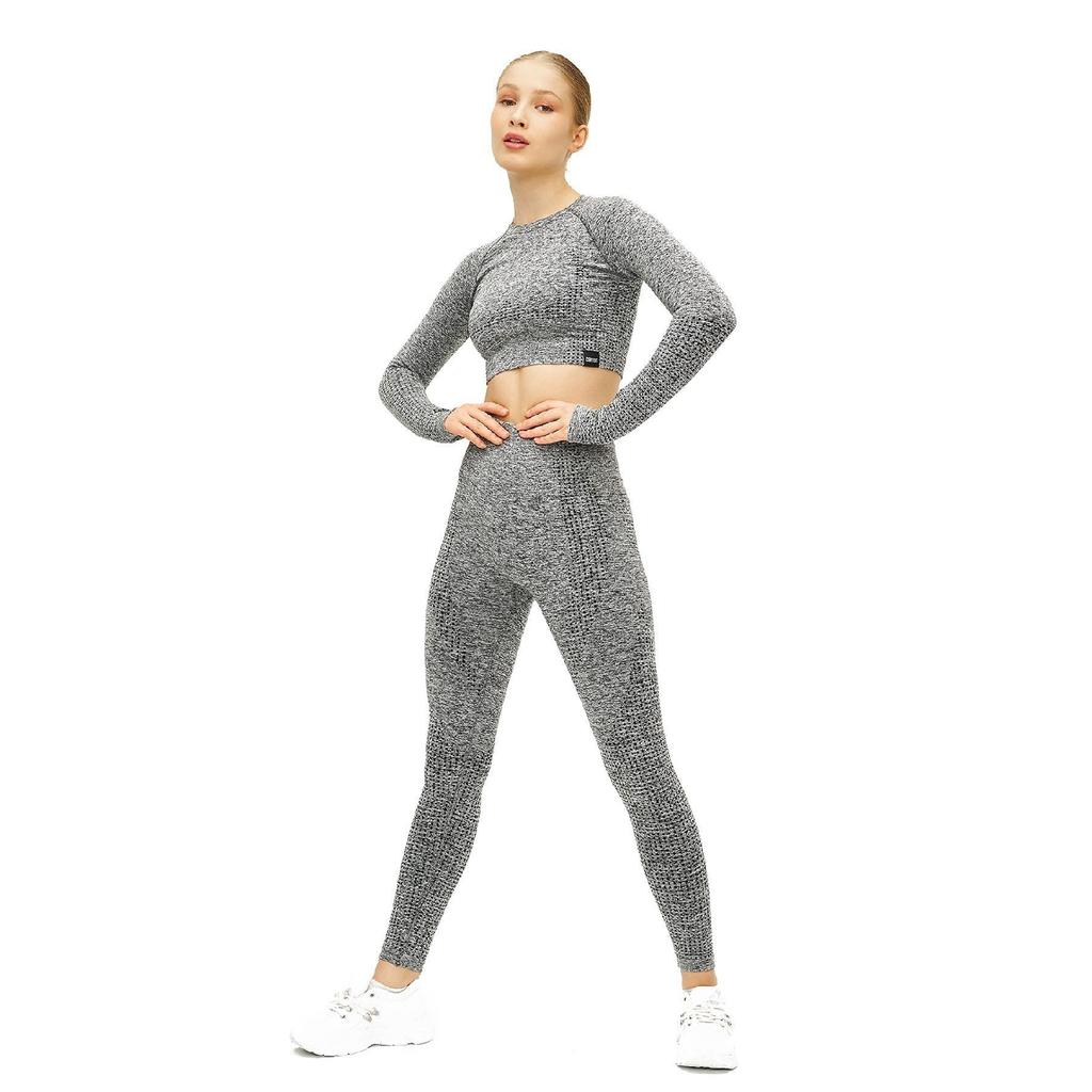 Seamless High Waist / Seamles Gathering Bottom Top Set Leggings And Long Sleeve Bustier S-1905