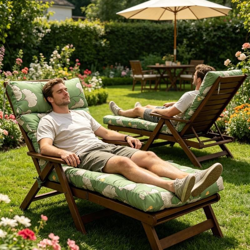 Garden Chair Pad with High Back Headrest, Tufted Outdoor Form and Seat Anchors 125 x 55 cm for Porch Use Daily