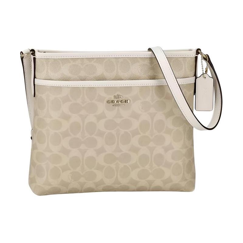 

COACH File 24 Brand Logo Logo Leather and Nylon Shoulder Bag Medium Women s Khaki коричневий