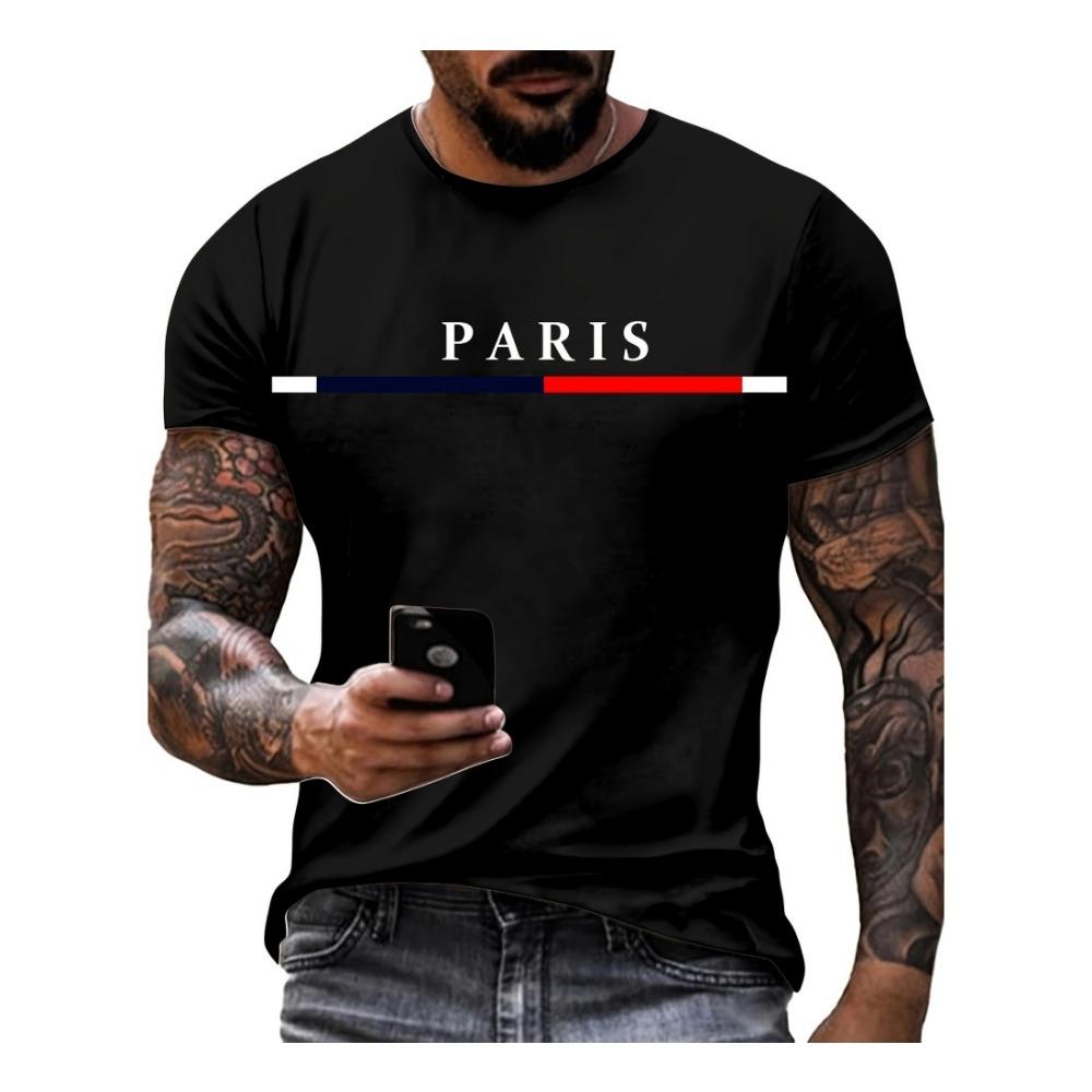 Fashion T-shirt For Men Gradient Color Paris Graphic 3D Printed T-shirts Casual Short sleeved Tees Oversized Men's Clothing Tops