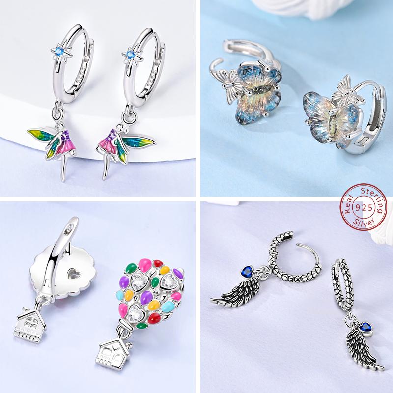 New 925 Silver Earrings Simple Bow Strawberry Butterfly Hoop Stud Earrings for Wedding Party Women Jewelry Girls