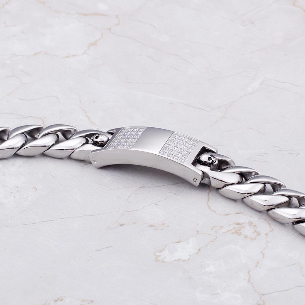 Kalen High Quality Stainless Steel Skull Men's Bracelet Inlaid Zircon Charm Cuban Chain Accessories Punk Jewelry Accessories