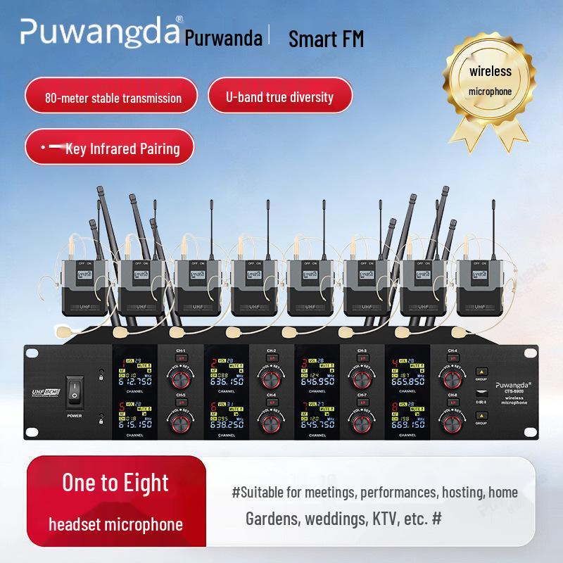 UHF Wireless Gooseneck Headset Microphone - 1-to-4 Infrared Frequency Matching for Conferences & Training Rooms