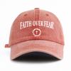 1pc FAITH OVER FEAR Print Washed Baseball Cap for Adults,Minimalist Retro Style Casual Soft Adjustable Dad Hat, Perfect As Gift