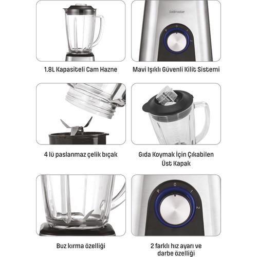 Goldmaster GM-7254 Szklany dzbanek ze stali Frape Kruszarka do lodu ze stalowym dzbankiem