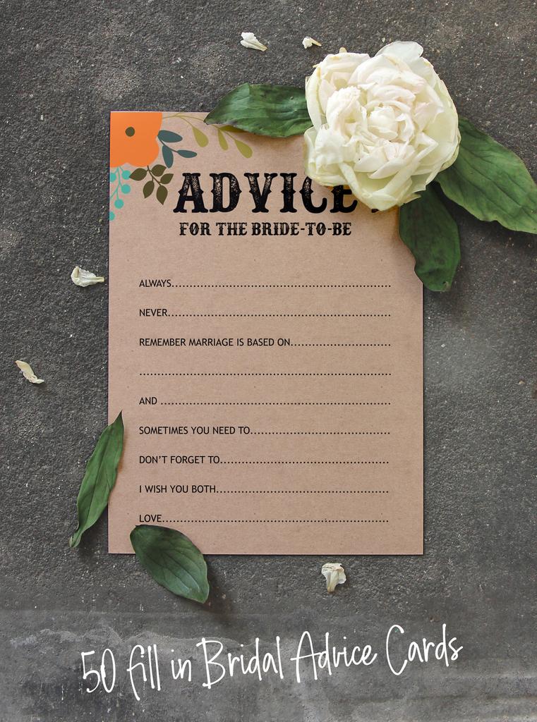 Inkdotpot Bridal Shower Games Advice For The Bride Set Of 50A  Rustic Kraft FloralA  Mad Libs Game