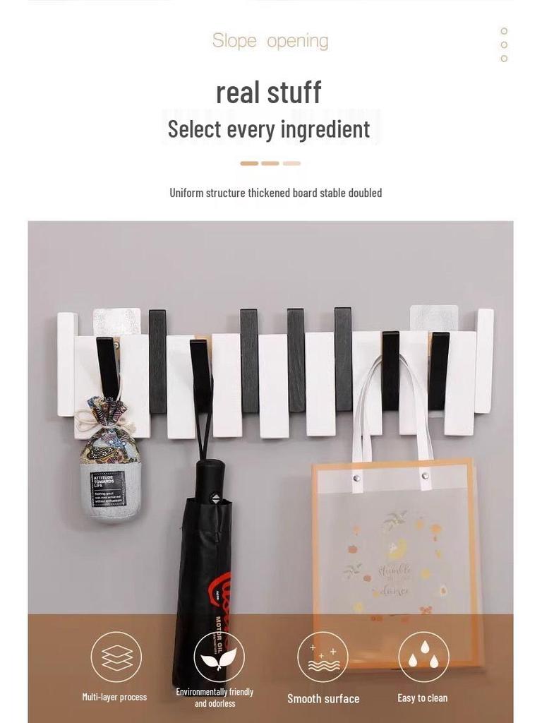 Nordic Punch-Free Solid Wood Coat Rack for Entrances, Walls, and Hallways.