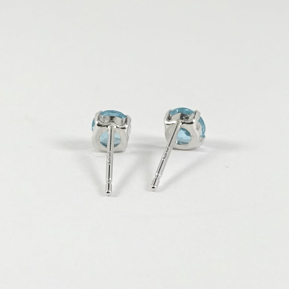 Large 4mm Apatite Earrings In 18K White Gold with a Vibrant Paraiba Neon Blue Finish.