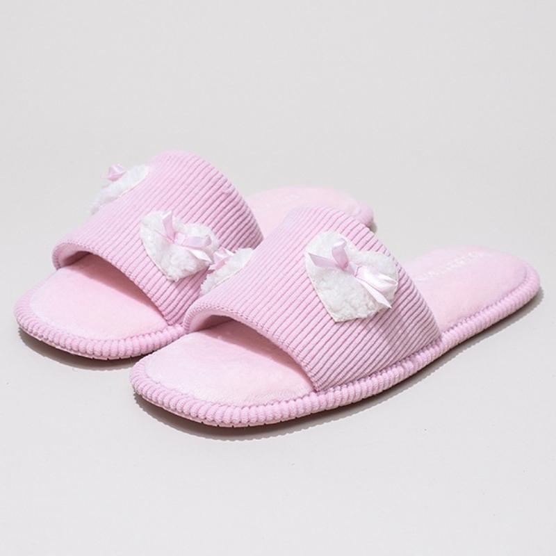 Fashion Sweet Pink Bow Decorate Home Slippers Women Fashion Plush Heart Design Brand Bedroom Slipper Cozy Non-slip Winter Cotton Slipper