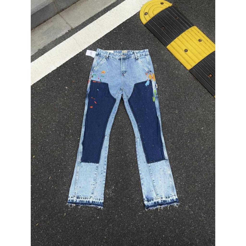 GLYDE Jeans a zampa rétro macchiati di inchiostro e sporchi Jeans lavati dritti casual Pantaloni in denim