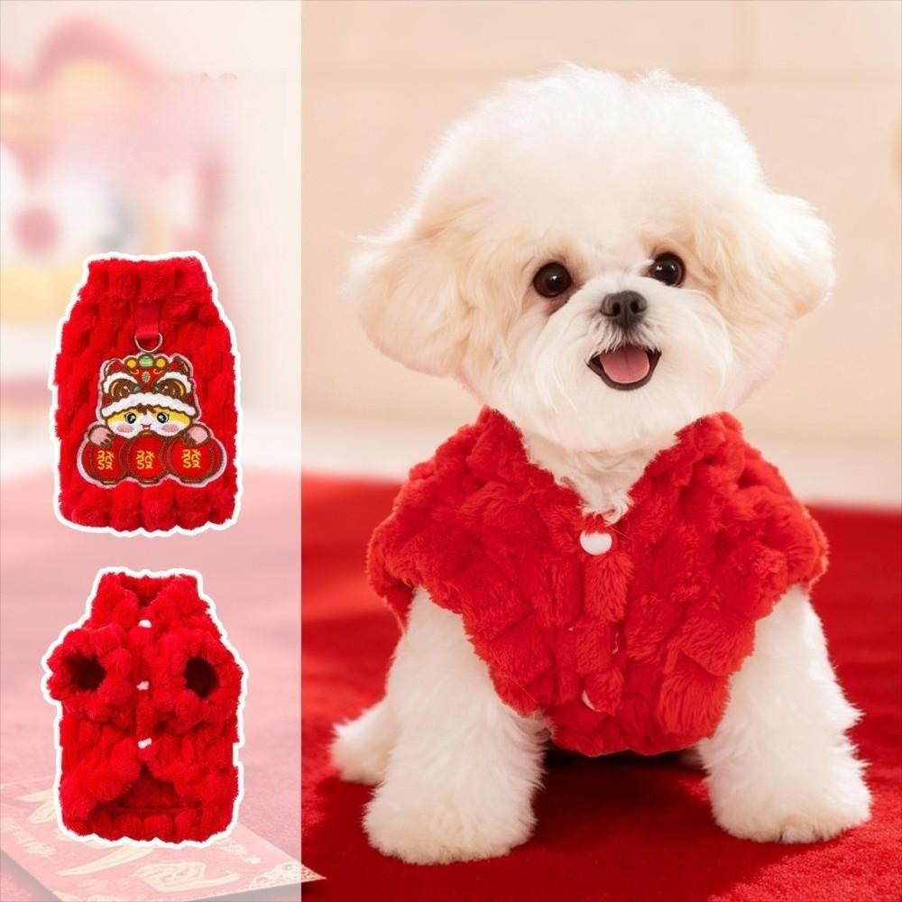 Soft Winter Red Color Pet Vest Embroidered Fluffy Cat Coat Thickened Dog Jacket Winter