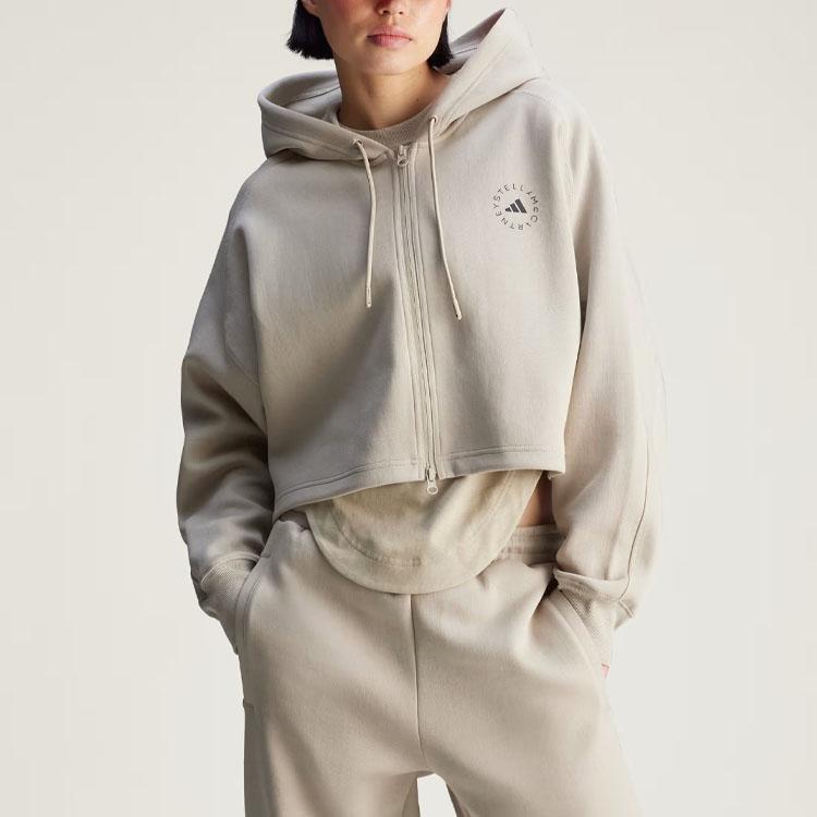 Adidas Letter Zip-Up Short Hoodie Women hoodies Desert-Sand JJ0143