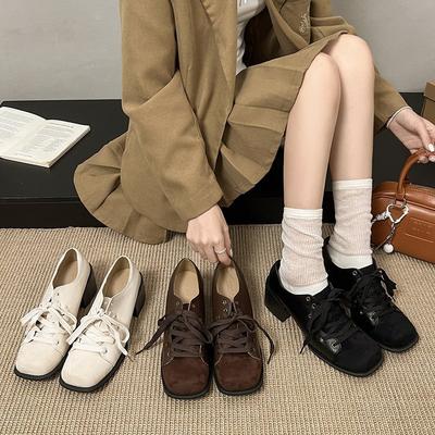 Shoes Outer Wear Lace-up French Retro Mary Jane Temperament 2025 Mori Casual Autumn and Winter Thick Heel Single Shoes New