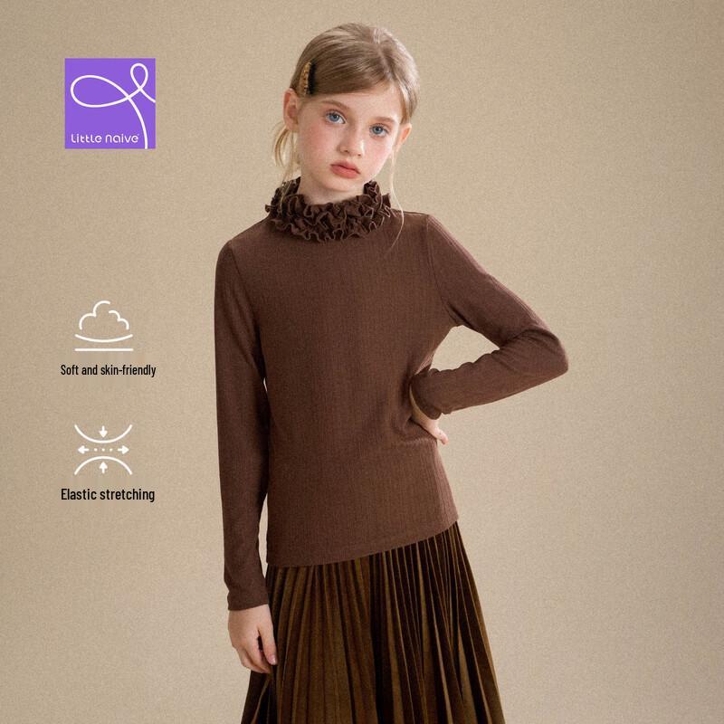 Girls' Ruffle Half-High Collar Long Sleeve T-Shirt