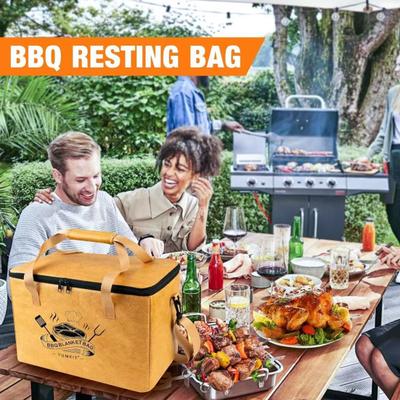Insulated BBQ Resting Bag for Meat Large Brisket Resting Blanket Leakproof Barbecue Mat Blanket with Thick Handles Adjustable Straps Aluminum