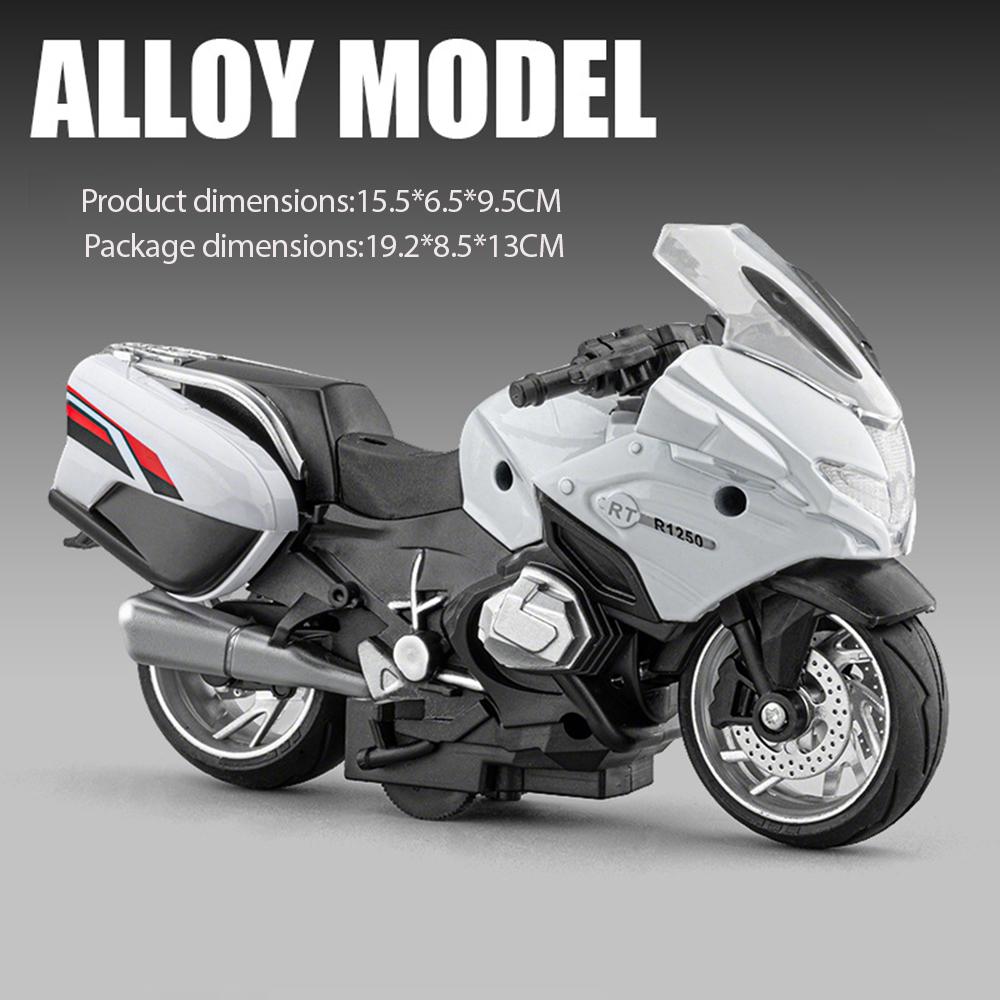 1:14 R1250RT Police Motorcycle Model Alloy Diecast Toy Car Sound Light Pull Back Shock Absorption Miniature Motorbick Kids Gift