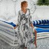 Sexy Zebra Striped Bikini Cover-ups Casual V-neck Side Split Summer Beach Dress Women Beach Wear Swim Suit Cover Up Q1297