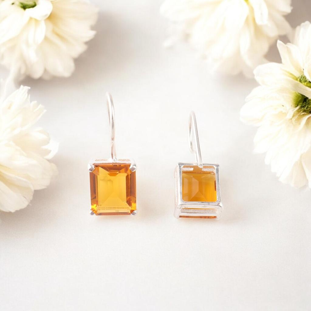 Naturalny Cytryn Kamień Szlachetny Srebro Próby 925 Biżuteria Ręcznie Robione Kolczyki 1.06" EE-167-2