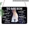 2D Flat, 1pc "To My Son" Aluminium Sign 8x12 Inch - Mountain Cave & Hiker Silhouette Design, Father To Son Love Quote, Gift for Son From Dad