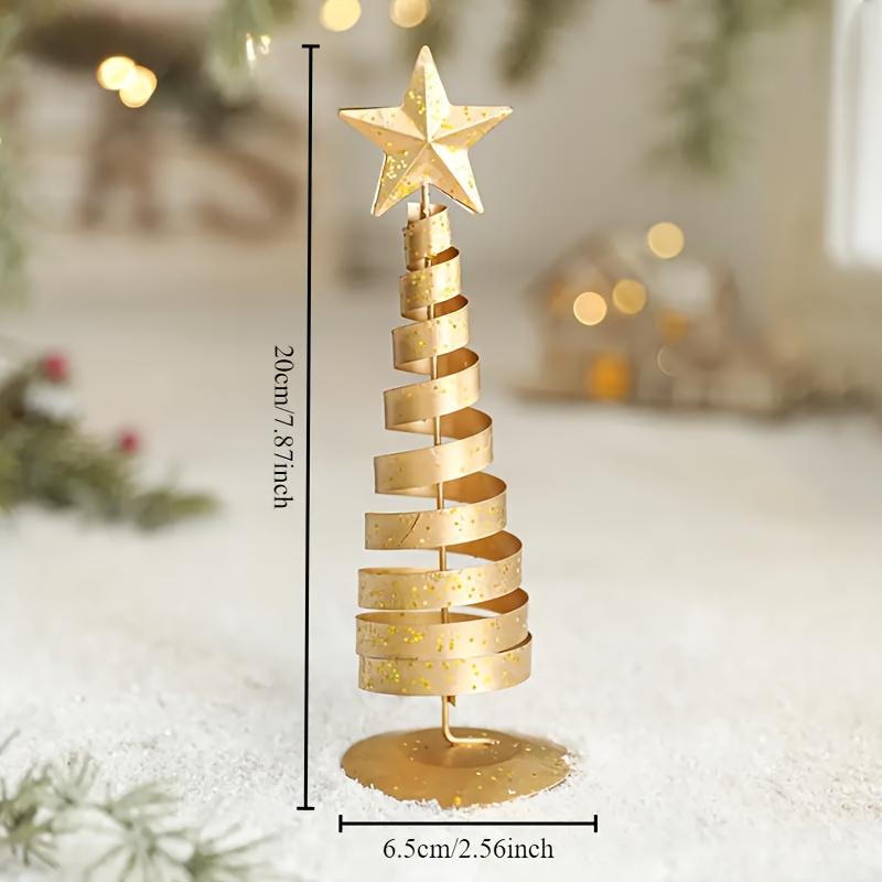 Golden Mini Christmas Trees - Elegant Tabletop Decorations with Stable Base, Vintage Holiday Centerpiece in a Bottle-like Shape