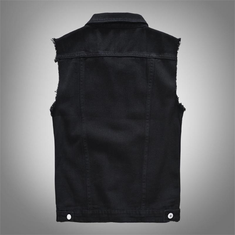 Men's Black Denim Sleeveless Vest - Trendy Streetwear Waistcoat for Spring, Summer, and Autumn