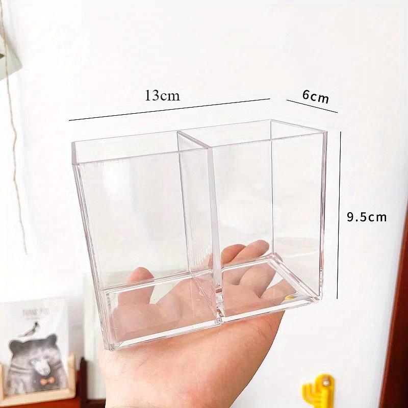 Simple Acrylic Transparent 3 Grids Pen Holder Box Make Up Brush Container Cosmetic Organizer Student Desktop Pen Storage Box