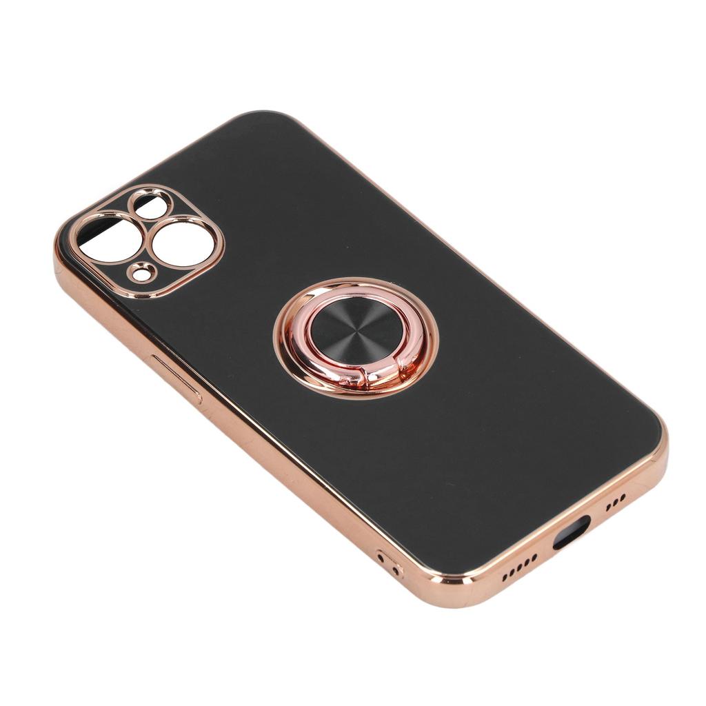 Mobile Phone Case for Iphone 13 with Rose Gold Glitter Plated Ring Stand Ultra Thin Flexible TPU Phone Protective Case