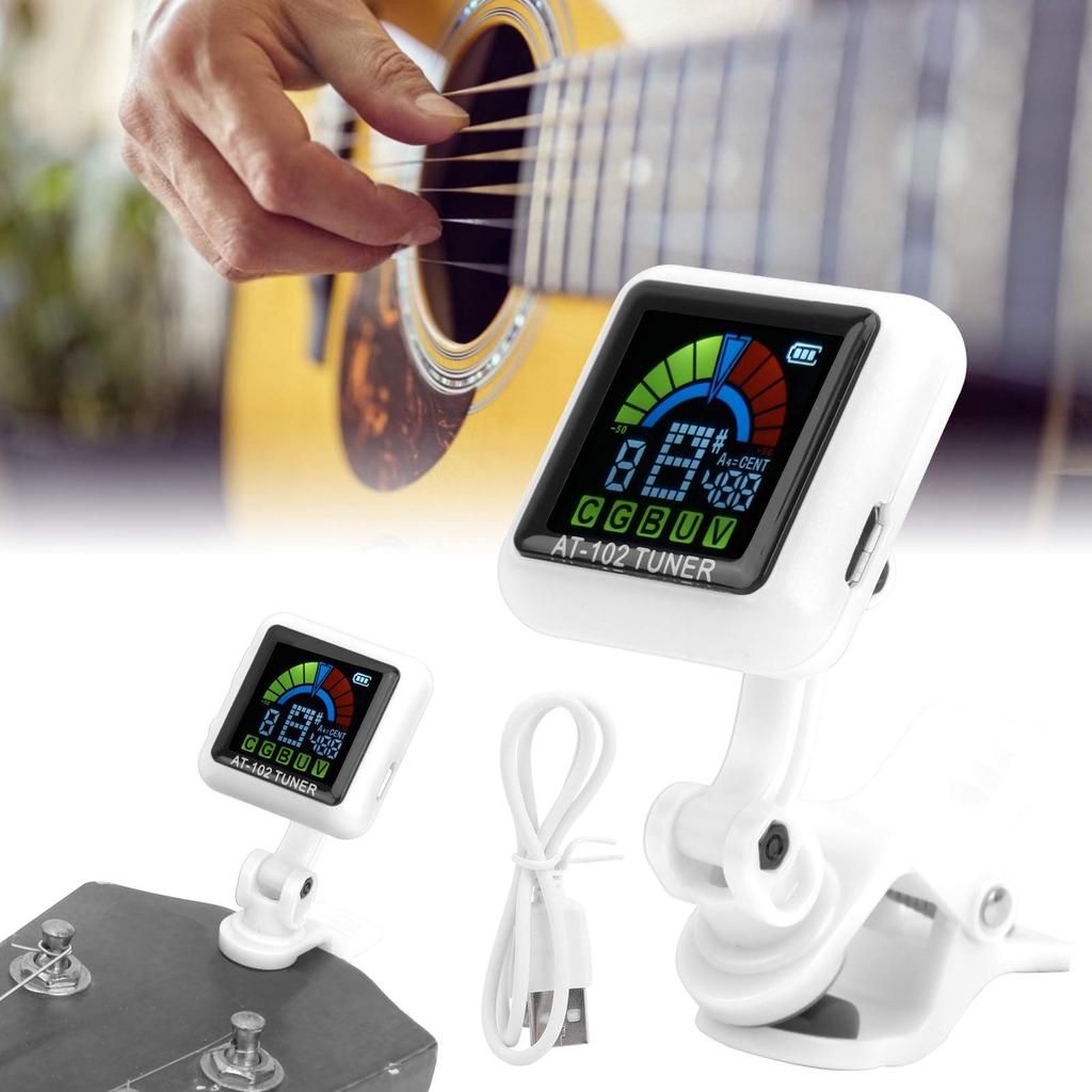 Walfront Aroma Guitar Clip-on Tuner AT-102, 12-Temperament Equal Temperament, USB Rechargeable, Built-in, ViolinUkulele Tuner with Charging Cable