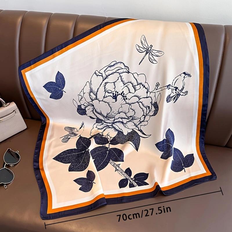 1pcs 70cm Flower and Bird Printed Square Scarf French Imitation Silk Rose Bird Scarf Clothes Bag Decoration Silk Scarves