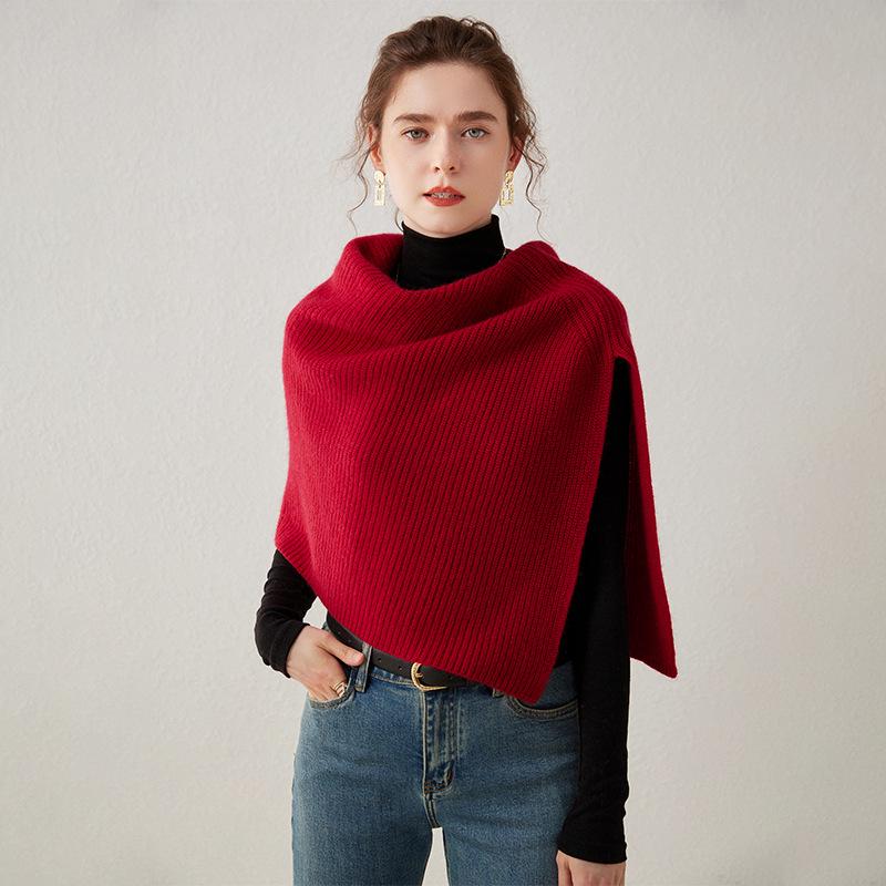Women's Cashmere Wool Pullover Shawl - Autumn/Winter Coin Stitch Double-Strand Thick Knit