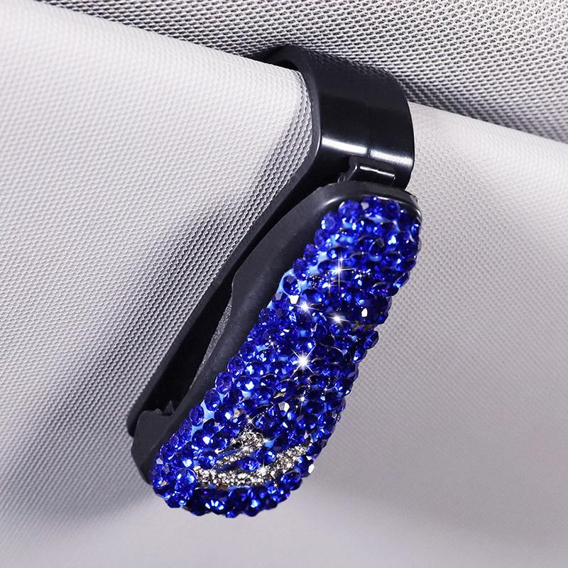 Multifunctional Cute Diamond-Inlaid Car Visor Sunglasses and Ticket Holder