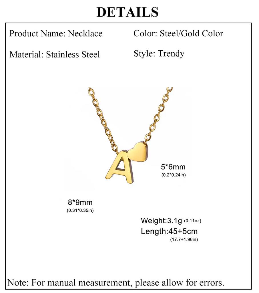 Cazador Mini Heart Initial Letter Pendant Necklaces for Women Stainless Steel A-Z Alphabet Choker Chain Jewelry Valentine Gift