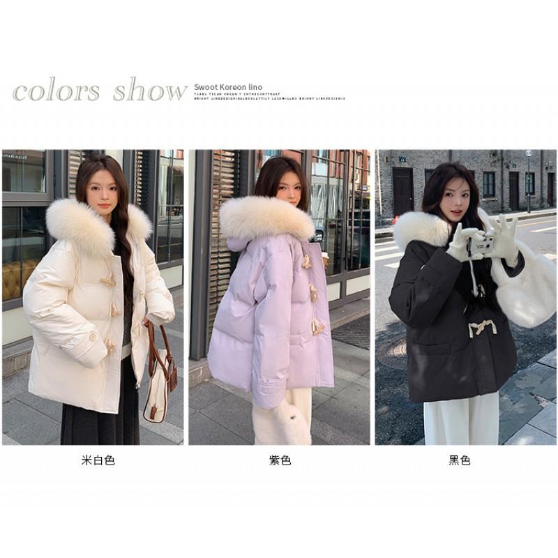 Womens Oversized Puffer Jacket With Faux Fur Collar Hooded Winter Coat 2026 Warm Thick Cotton-Padded Outerwear
