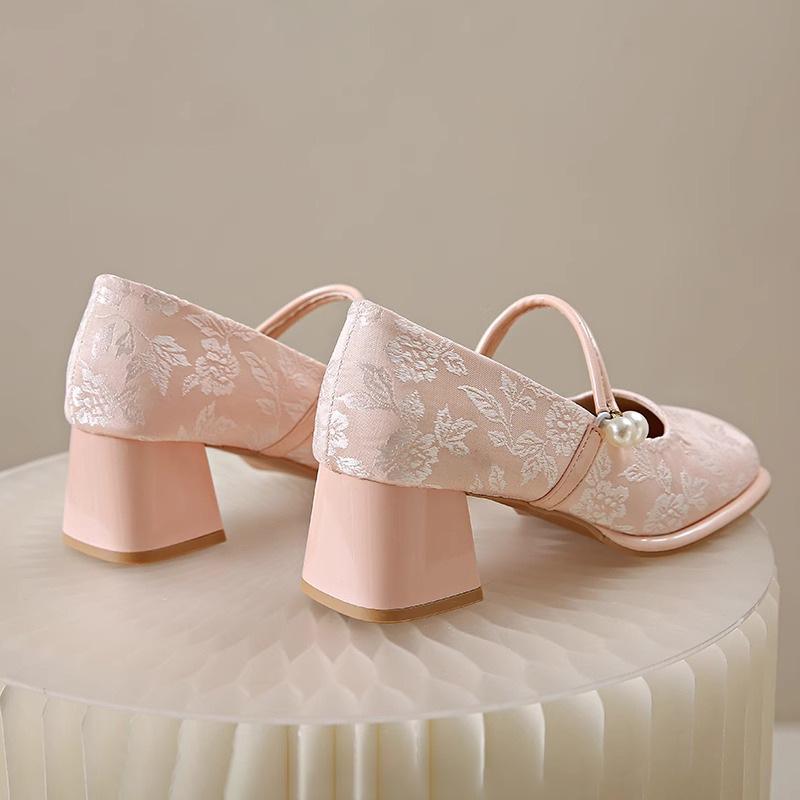 High Heel Single Shoes Women's Medium Thick Heel with Cheongsam Horse Face Skirt Sandals Summer 2025 New New Chinese Style Shoes