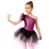 Girls Ballerina Tutu Dress One Shoulder Sleeveless Mermaid Fish Scales Print Camisole Leotard Halloween Dance Costume