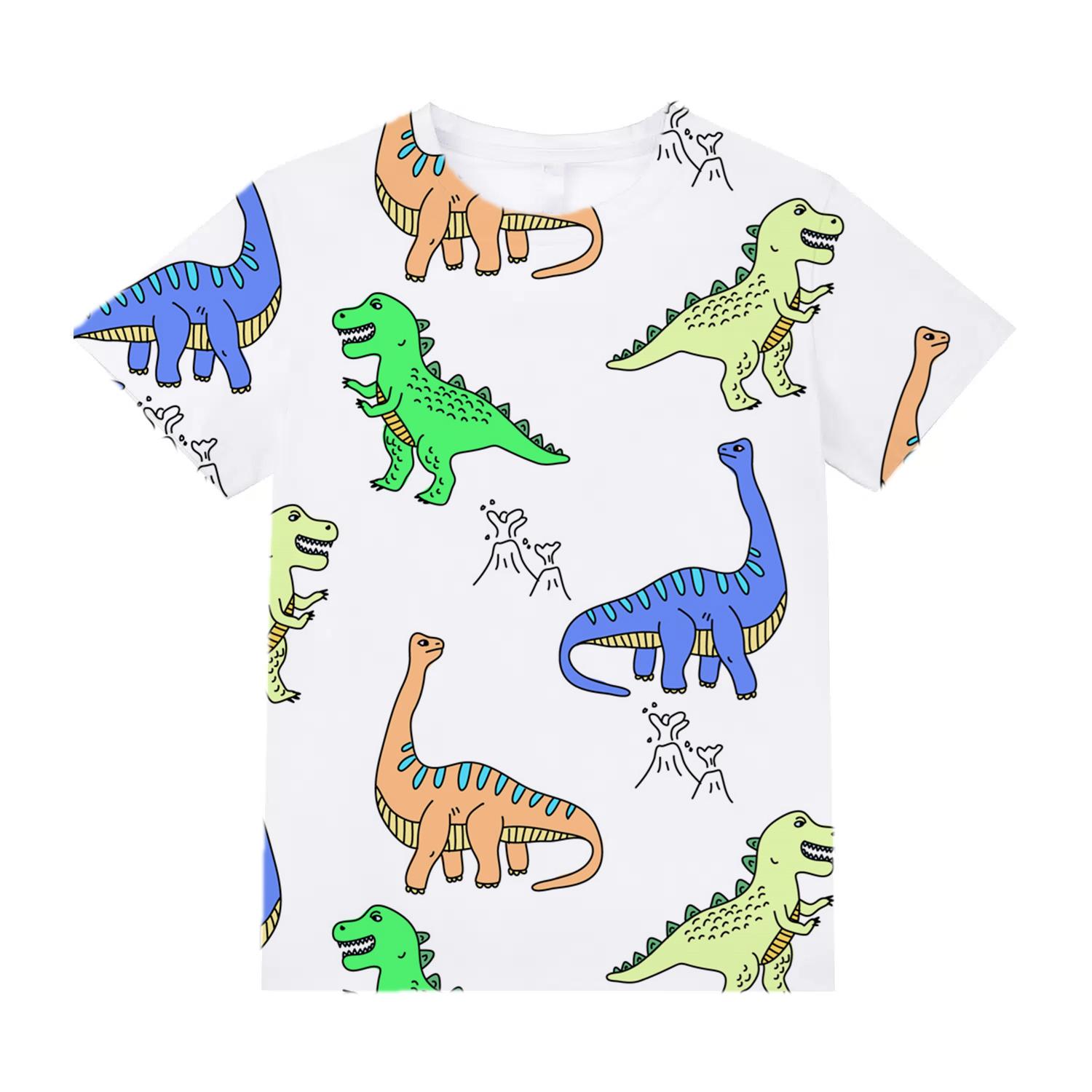 

Детская одежда Футболка для мальчиков с коротким рукавом и принтом динозавров из мультфильмов Детская летняя одежда Повседневная уличная одежда с круглым вырезом для девочек Топ 160