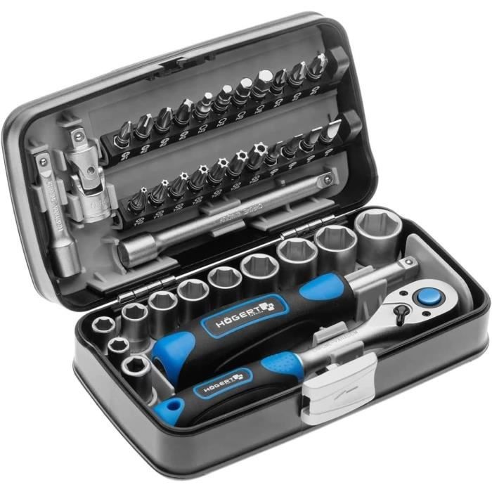 Boîte à Outils - HOGERT TECHNIK - HT1R462 - 38 Pièces - Acier S2 et Cr-V - Mécanisme à Cliquet 72 Dents