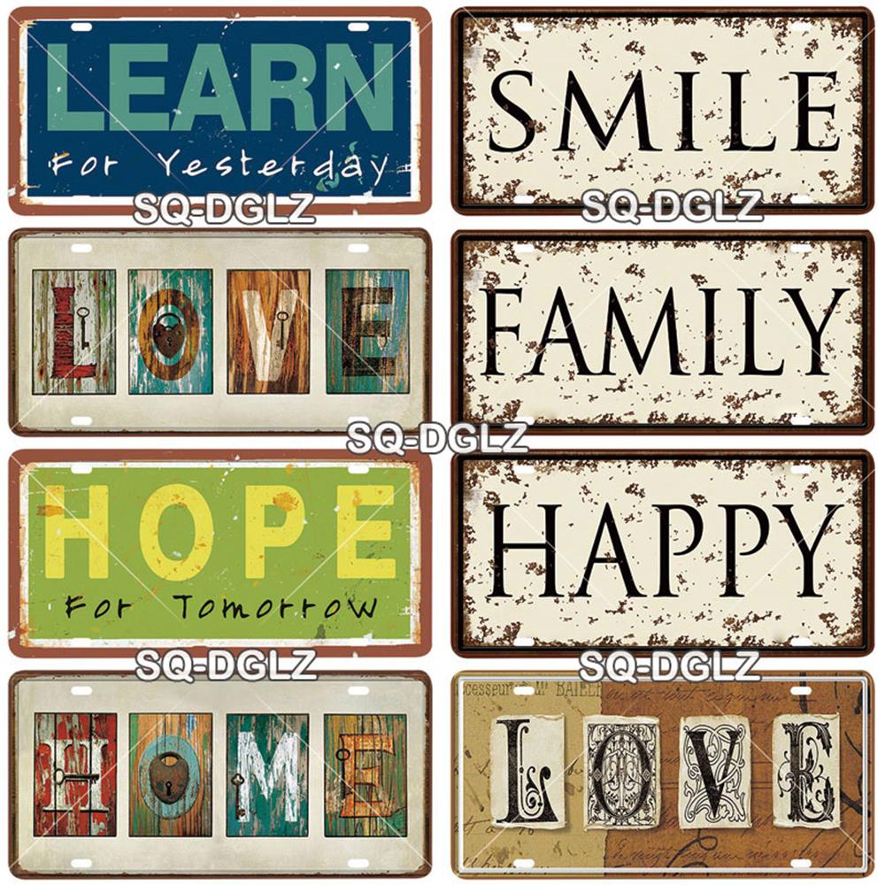 [SQ-DGLZ] Text Hope Love Home License Plate Tin Sign Store Bar Wall Decoration Metal Sign Home Decor Painting Plaques Art Poster