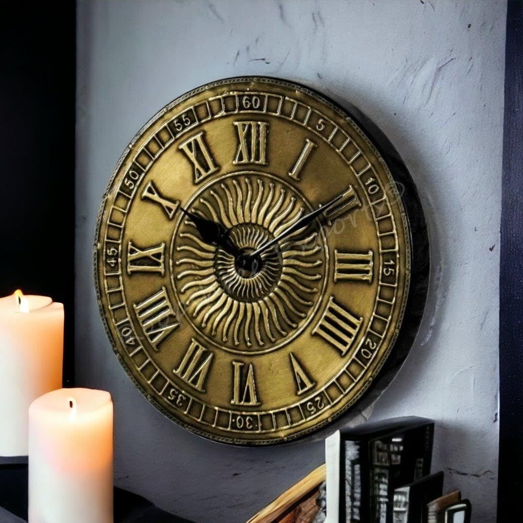 Vintage Uhr Handgefertigte Holz- und Messing-Wanduhr / 10 Zoll (25 Cm'S) / Reines Messing/Handgehämmerte Kunst/Antikes Finish, Analog