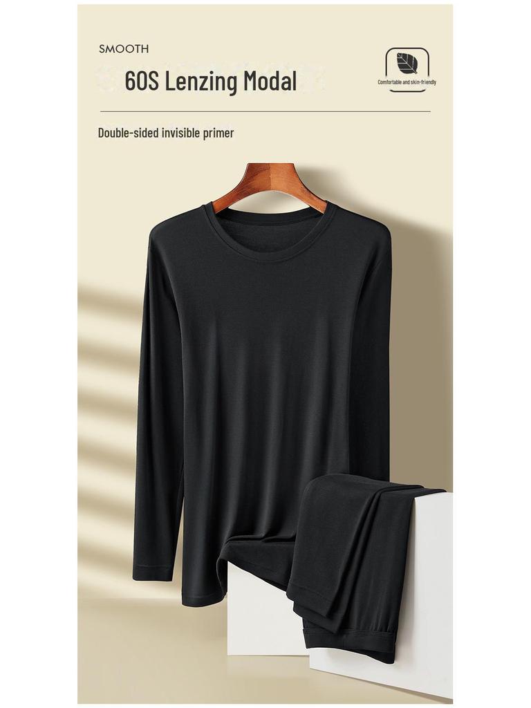 Men's Slim Fit Modal Thermal Suit – Lightweight Round-Neck Long Sleeve Top and Pants for Autumn/Winter