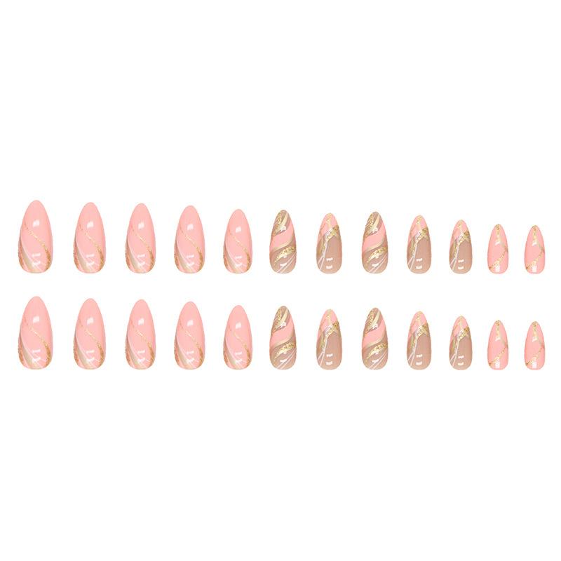 Girl Barbie Pink Corrugated Almond Nail Explosive Glitter Powder Spice Girl Style European And American Nail Piece Wear Nail
