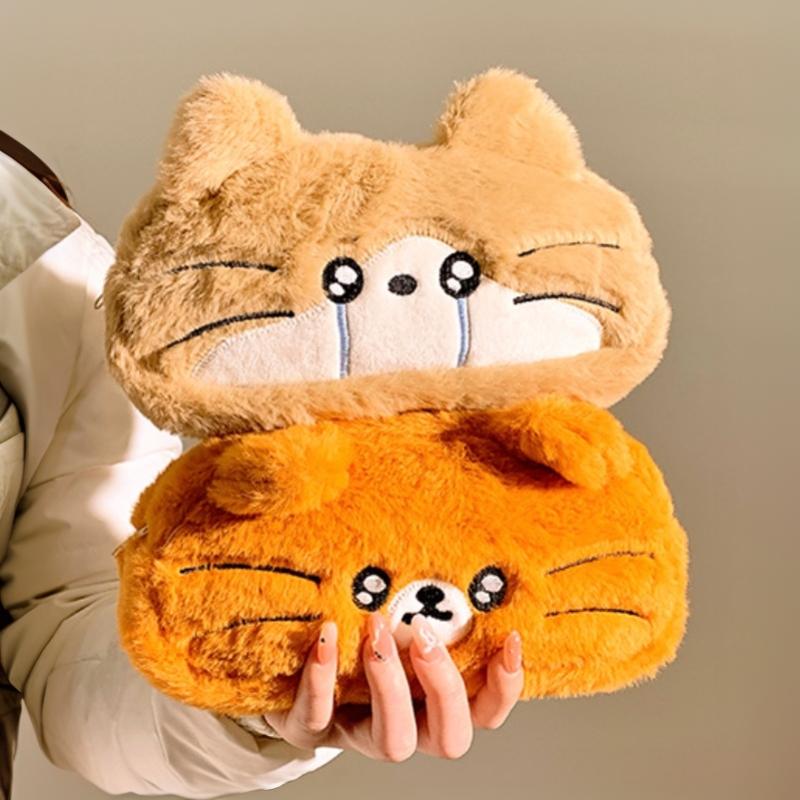 Cute Plush Cat Pencil Case Soft Fluffy Texture Large Storage Perfect For School Students Office Stationery Organization