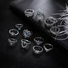 Yousheng 13 Pcs Rings Vintage Rhinestone Decor Hollow Out Polished Stainless Carved Star Crown Turtle Shape Exquisite Kuckle Ring Set Lady Finger