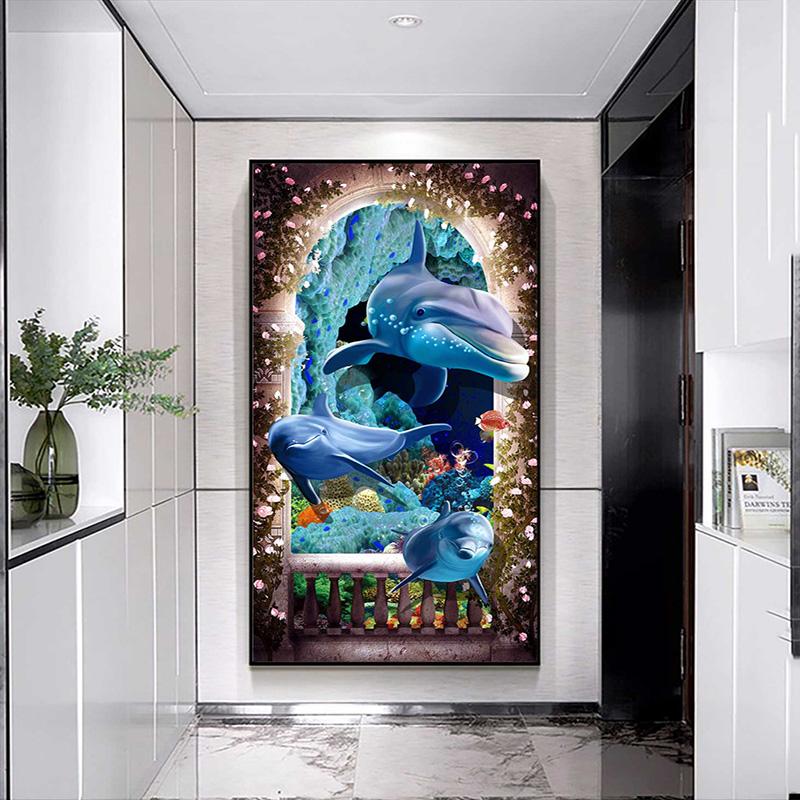 Underwater World Animal Posters and Prints Canvas Painting Dolphin Fish Pictures Wall Art for Living Room Home Decor No Frame