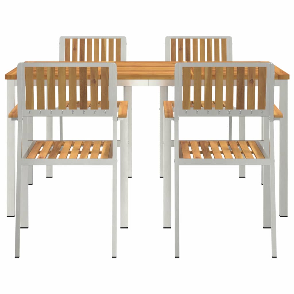 Outdoor Dining Set 5 Pcs Solid Acacia Wood and Stainless Steel