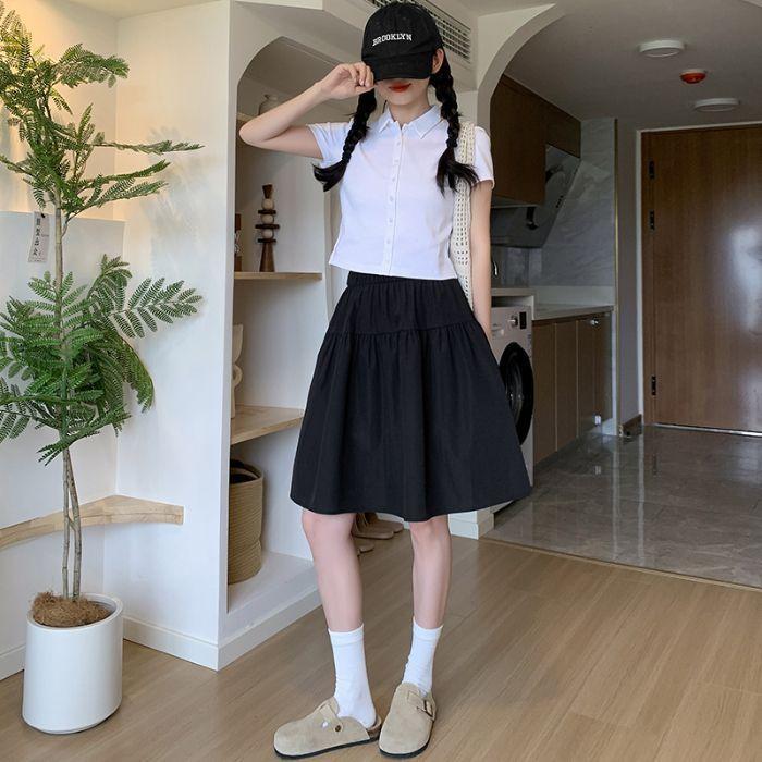 College Girl A Line Skirt Summer Cotton Blend Casual Wear With Stretch For Teens