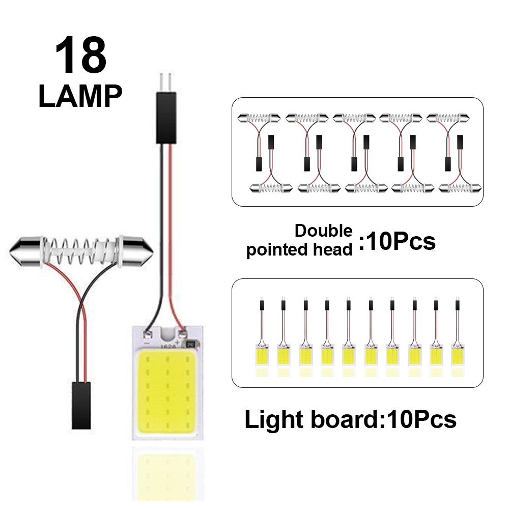 10PCS Car LED Lights Panel 18/24/36/48 SMD T10 BA9s 12V COB Lamp Bulb Car Dome Light Reading Lights Auto Interior Accessories